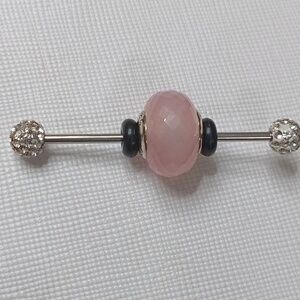 Moress(Pandora Compatible)SilverCore Rose Quartz Gemstone Charm Bead(1 CharmOnly